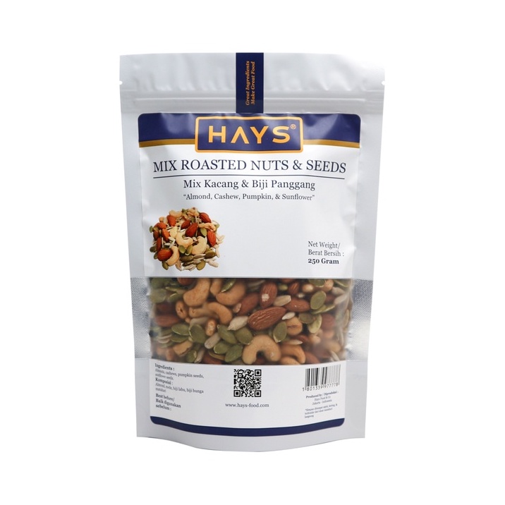 Mix Roasted Nuts &amp; Seeds 250 GRAM Almond Mede/Mete Pumpkin Sunflower panggang /Mix kacang panggang / Mix kuaci kwaci HAYS