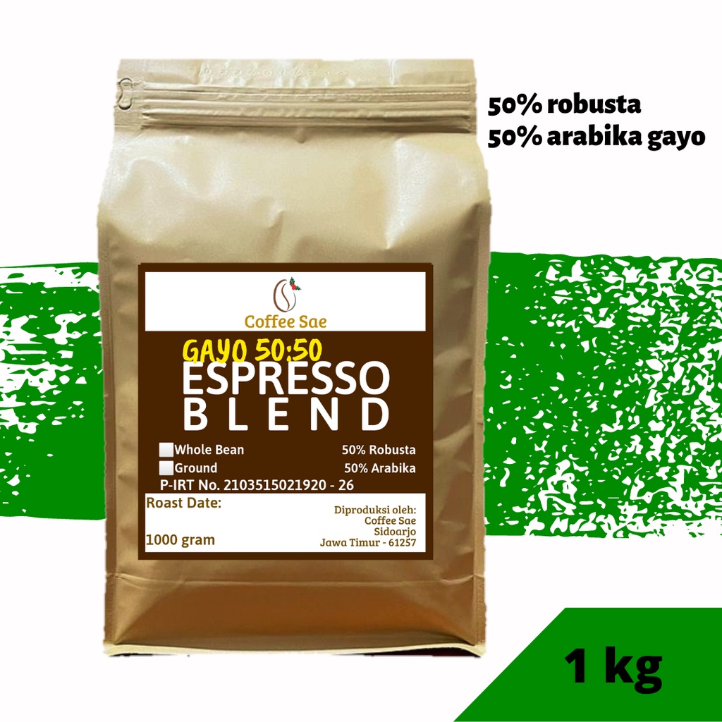 

Kopi Espresso Blend 1kg Biji atau Bubuk Gayo House Blend 50:50 1 kg