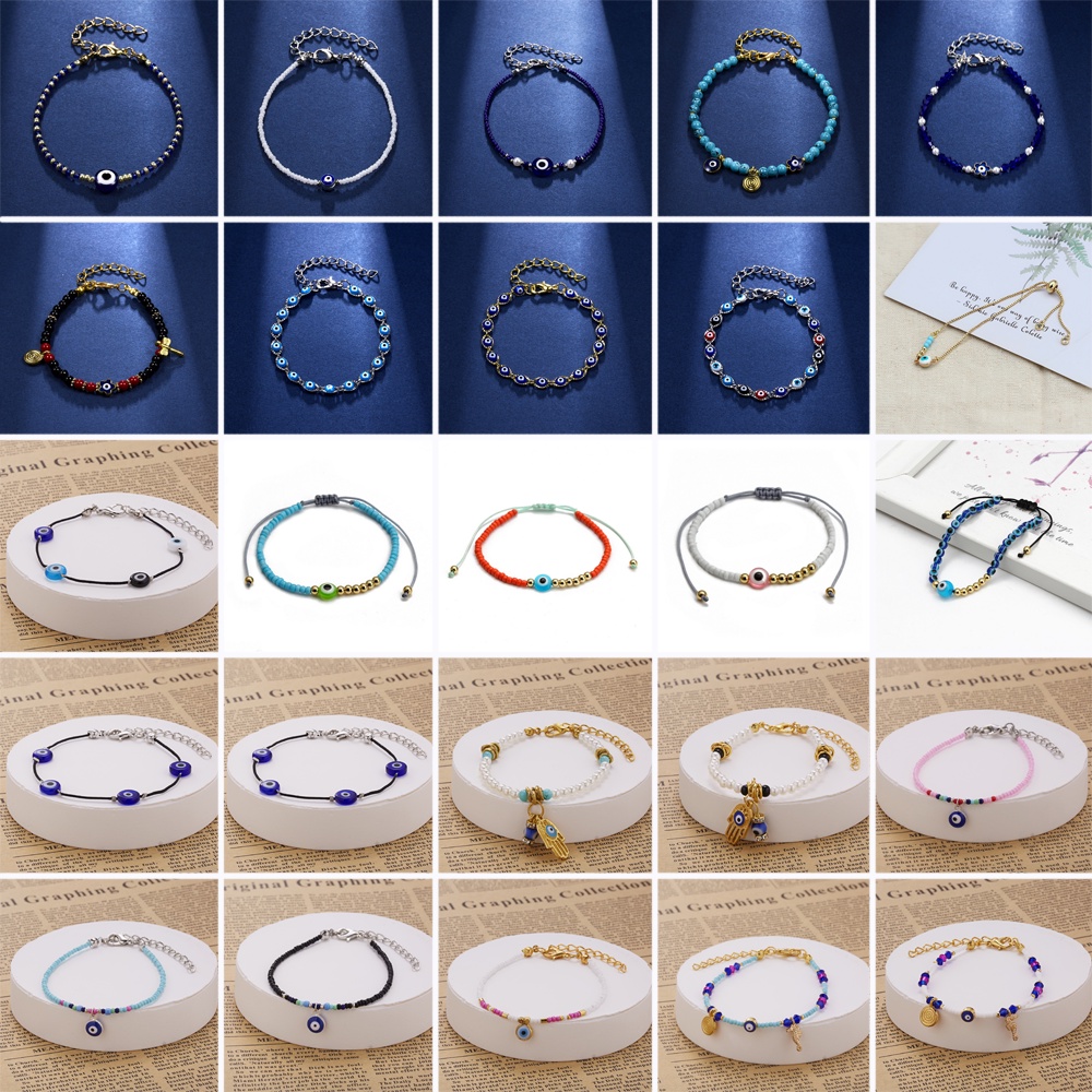 Manik-manik Padi Mata Biru Tenun Tangan Tali Tarik Adjustable Gelang Pria Dan Wanita Korea Fashion Perhiasan Hadiah Untuk Pria Dan Wanita Teman Aksesoris Terbaik Pabrik Grosir In Stock