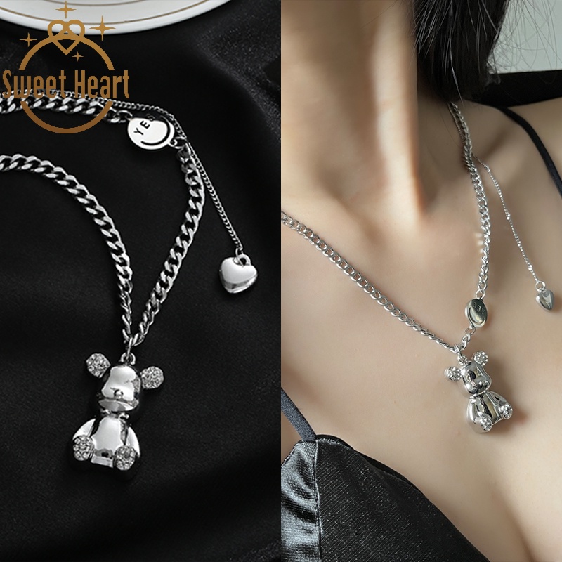 Kalung Rantai Liontin Hati / Beruang / Smiley Untuk Wanita