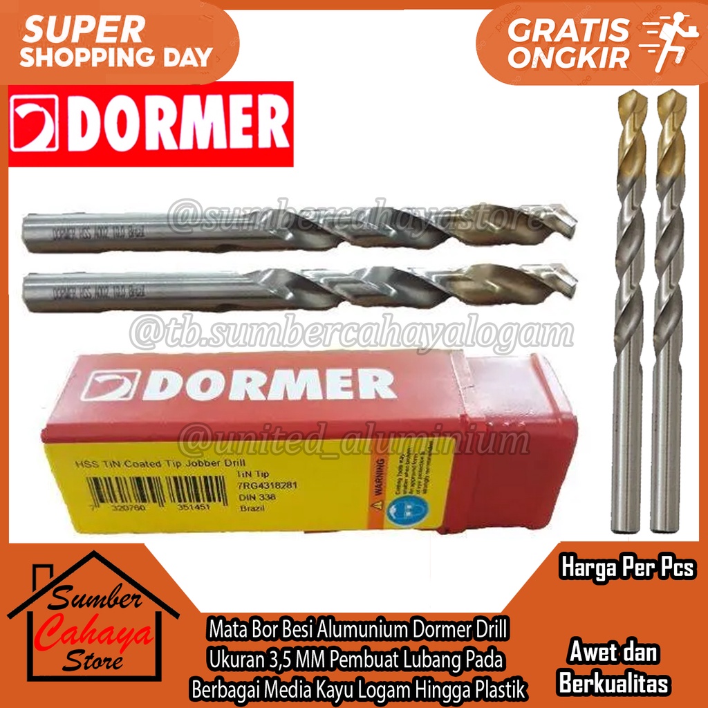 Dormer Drill Mata Bor Besi Baja Alumunium Ukuran 3,5 MM Aluminium Pembuat Lubang Pada  Berbagai Medi