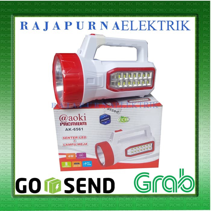 Lampu Senter + emergency light LED AOKI AK-6561 Rechargable