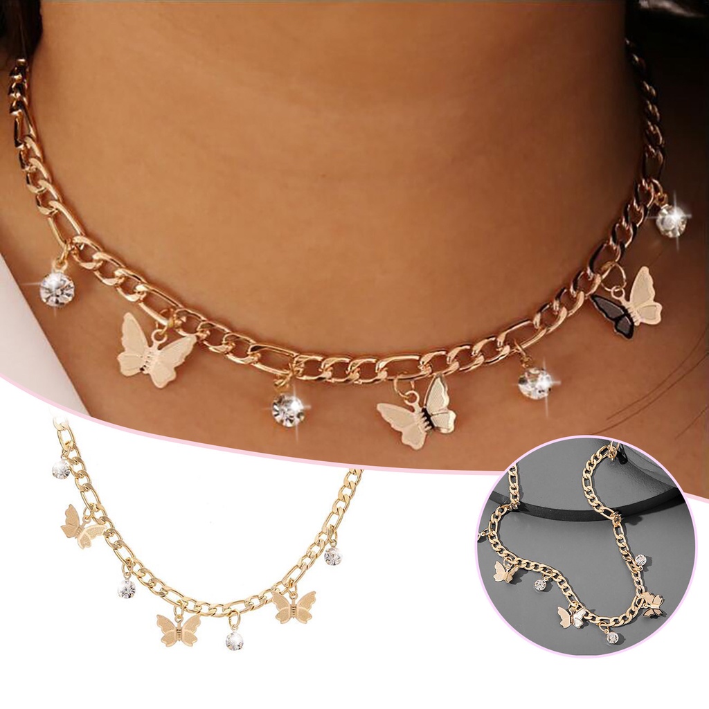 AZ244 Kalung Liontin Sambung Kepribadian rantai klavikula kupu-kupu liar Kalung Korea sederhana Necklace Chain/Kalung Berlian Kupu-kupu