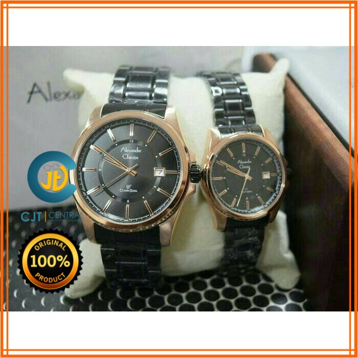 ALEXANDRE CHRISTIE AC 8502 - COUPLE - ROSEGOLD BLACK - GARANSI RESMI 1TAHUN