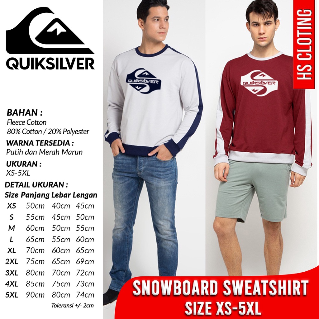 Jaket Sweater XS-5XL QUIKSILVER Surf Snowboard Crewneck Sweatshirt Outwear Bahan Katun Fleece Putih 