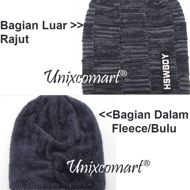 Kupluk Hswboy Topi Beanie Dewasa Knitted Hat Bahan Rajut Tebal Bulu