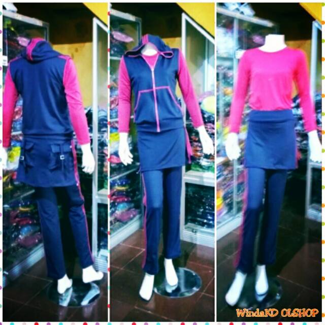 Baju senam muslim aerobic/zumba/fitness/muaythai, terdiri:cln rok+baju+rompi