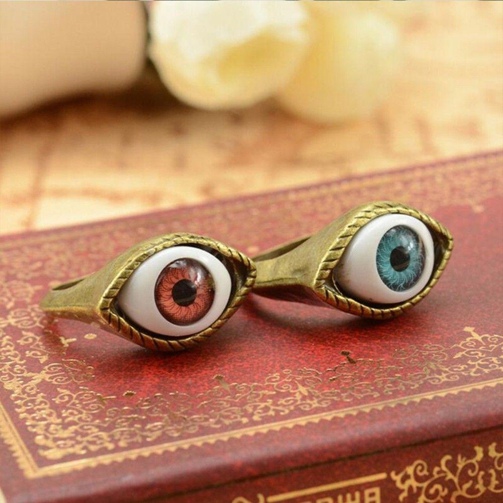 Cincin Mata Agustina Cincin Mata Punk Baru Berlebihan Perhiasan Warna Coklat Biru