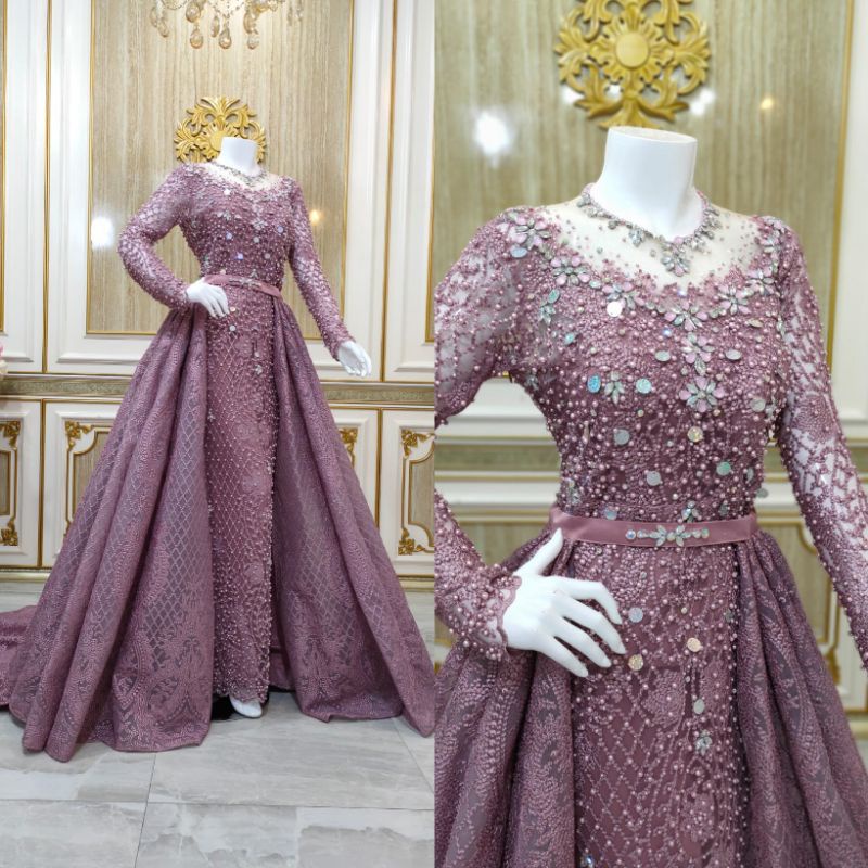 GAUN SLIM HARNET MEWAH BEREKOR FULL PAYET//GAUN WEDDING MEWAH MODERN//TERLARIS