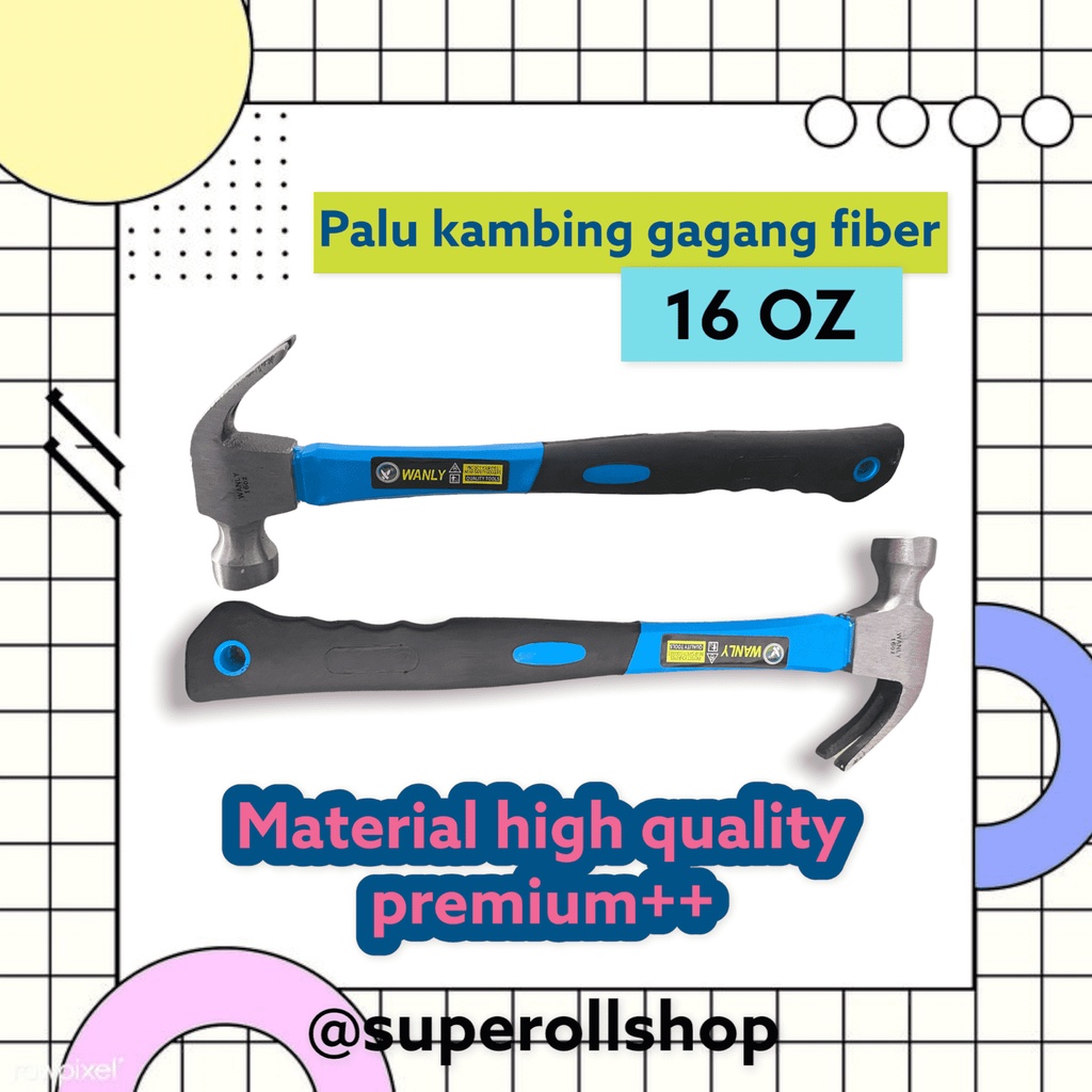 palu kambing gagang fiber biru 16 OZ