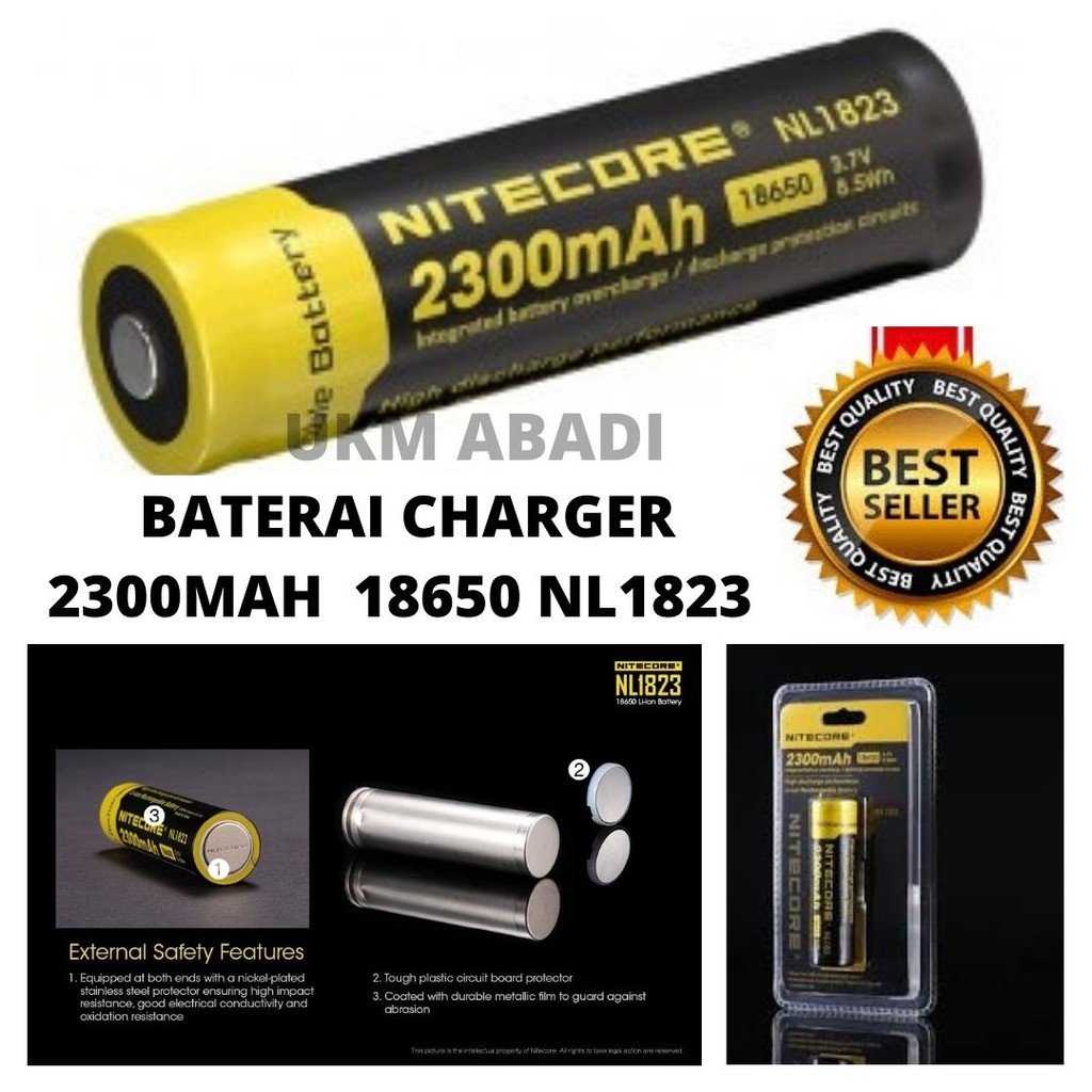 Baterai Charger 2300mAh 18650 8,5Wh 3,7v Liion Nitecore NL1823 111107
