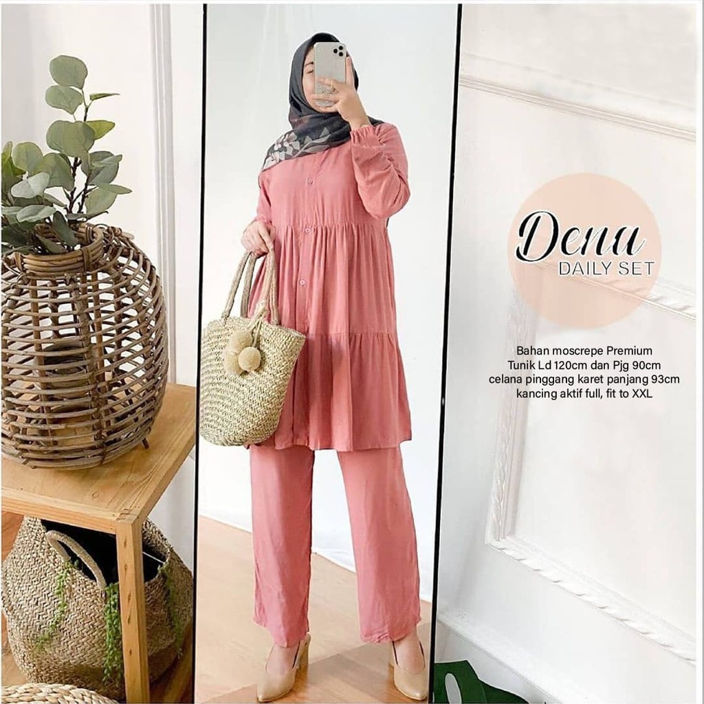 PAKAIAN WANITA DAILY SET JUMBO DENA SETELAN CELANA TERBARU 2IN1 DMR