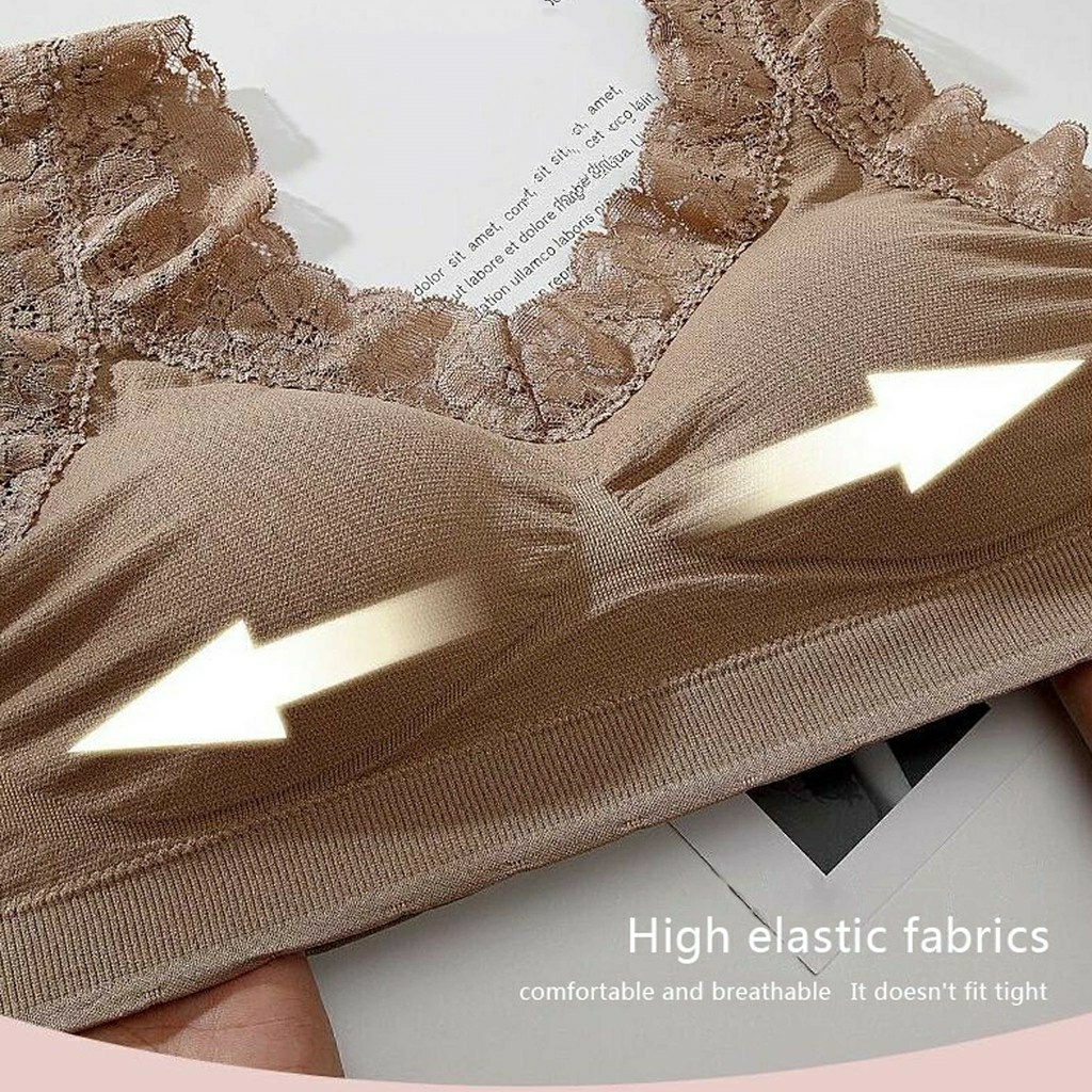 Bra Seamless Rajut Renda Korea V Neck BH Model Bunga Tanpa Kawat Elastis Sexy Bralette