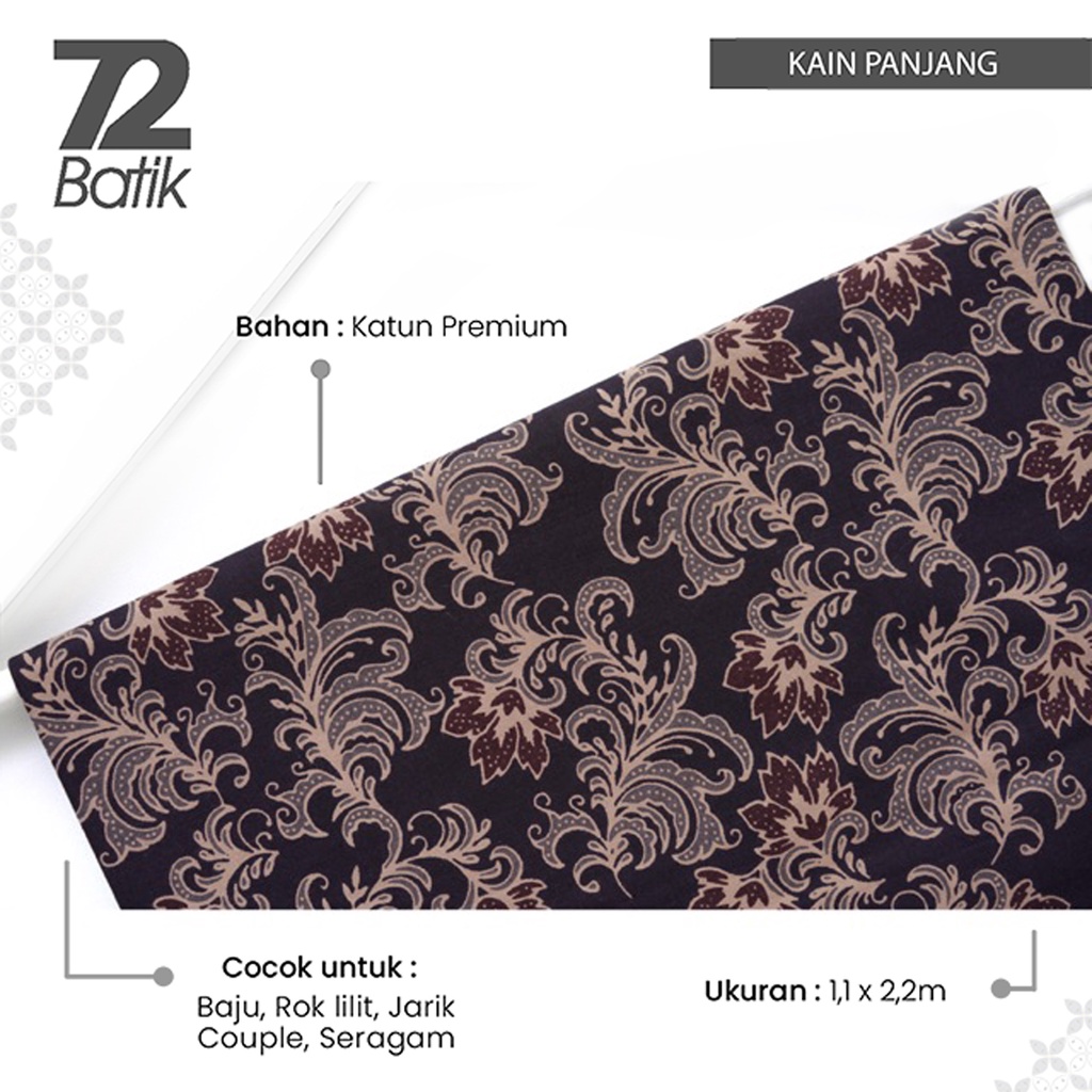 KAIN BATIK PREMIUM Bahan Katun Motif Kembang Warnahitam Item Black 725369 CAP 72 - Jarik Jarit Samping Kebat Panjang Batik Katun Modern Premium Bahan Seragam Batik Pernikahan Kantor Keluarga Murah Kamen Jadi Batik Bali Lembaran