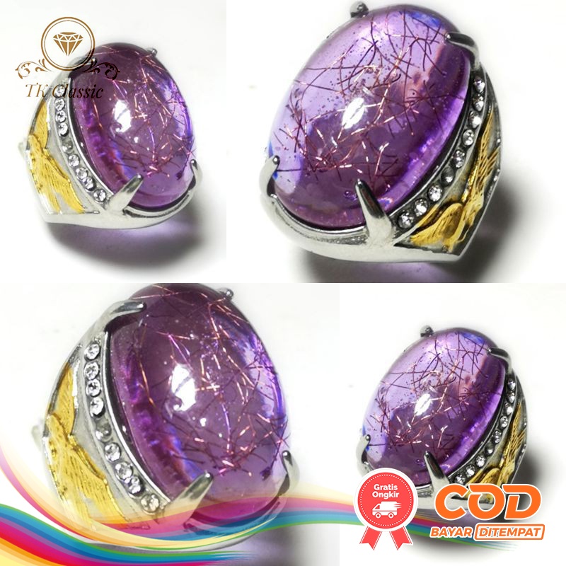 NATURAL CINCIN BATU AKIK KECUBUNG SERAT EMAS RING TITANIUM