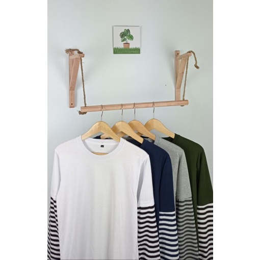 kaos lengan panjang pria wanita kaos strip double layer / kaos polos panjang