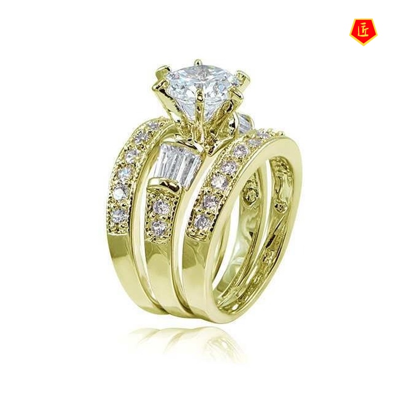 [Ready Stock]Creative Moissanite Micro Rhinestone Three Ring Set Elegant Graceful Personality