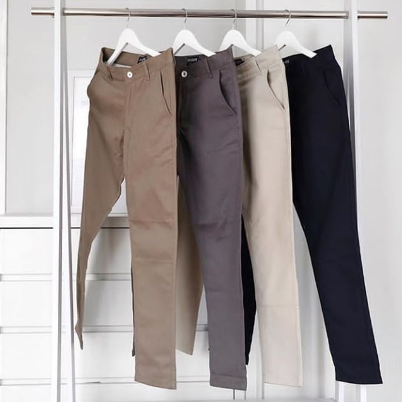 CELANA CHINO Panjang pria Slimfit KERJAHARIAN Santai Casual Formal Hitam Abu Cream Mocca Size 27-38