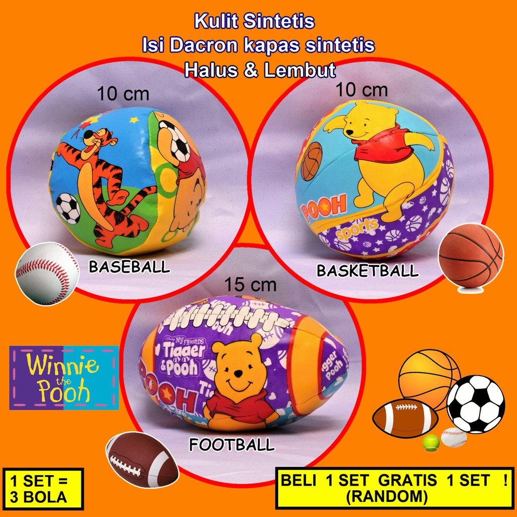 SALE ! BELI 3 GRATIS 3 ! ANEKA SOFTBALL WINNIE THE POOH BOLA EMPUK LEMBUT UNTUK BAYI BALITA