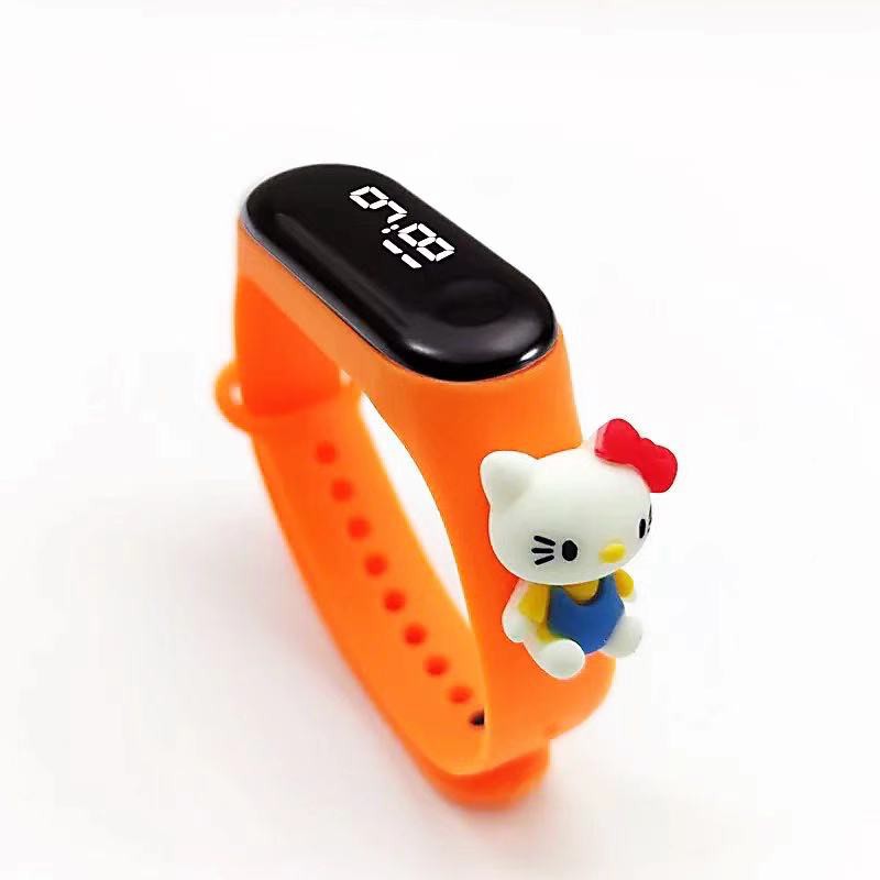 Jam Tangan Elektronik Led Motif Kartun Mickey Pikachu Bahan Silikon Untuk Anak / Jam Tangan Karakter-38-5 #9 Hello Kitty