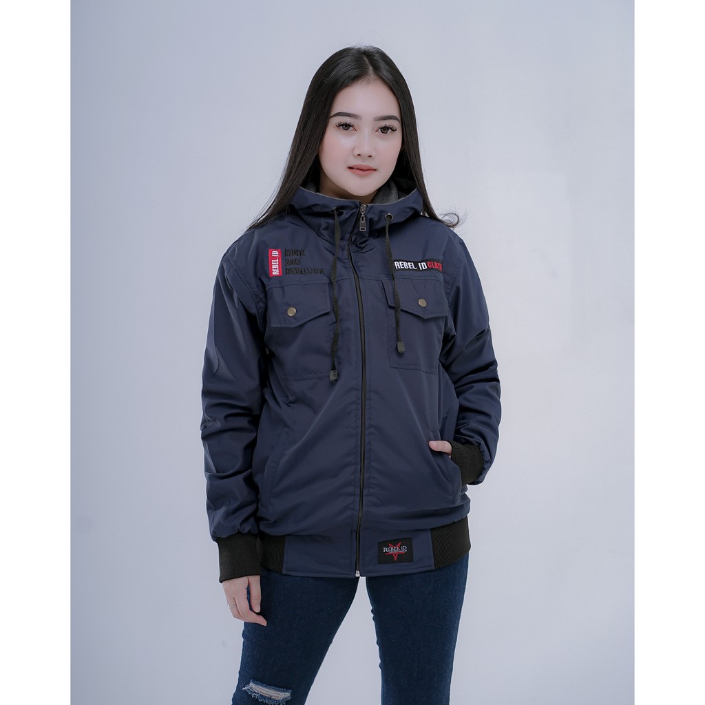 jaket semi parka cewek warna navy jaket semi parka perempuan jaket cewek murah jaket parka cewek