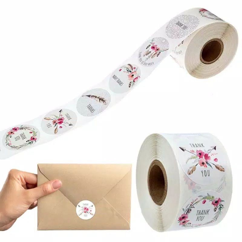 1 roll 500pcs Sticker Thank You Dream Catcher flowers feather stiker many thanks label segel kemasan