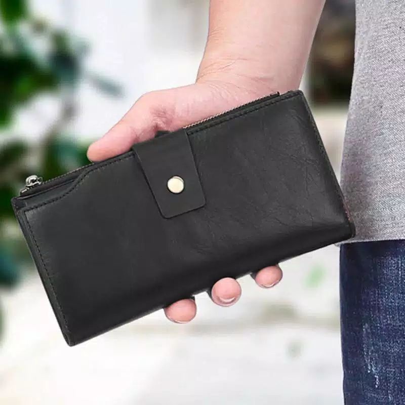 Dompet panjang unisex dompet Manggo serbaguna dompet lipat wanita dompet pria dompet kartu hitam