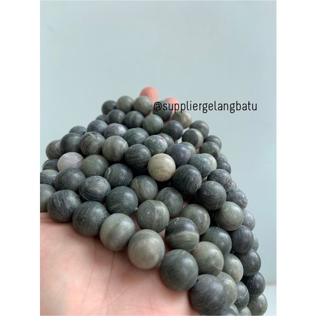 batu grey jasper 14mm natural abu abu perhiasan fashion gelang kalung