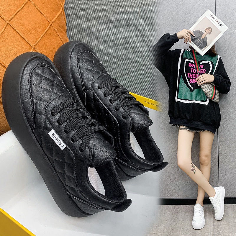 FREE KOTAK Sepatu Sekolah Wanita Full Hitam Polos Keren Best Seller Modis Sneakers Cewek Shoes Trend Kekinian Korean Look 055