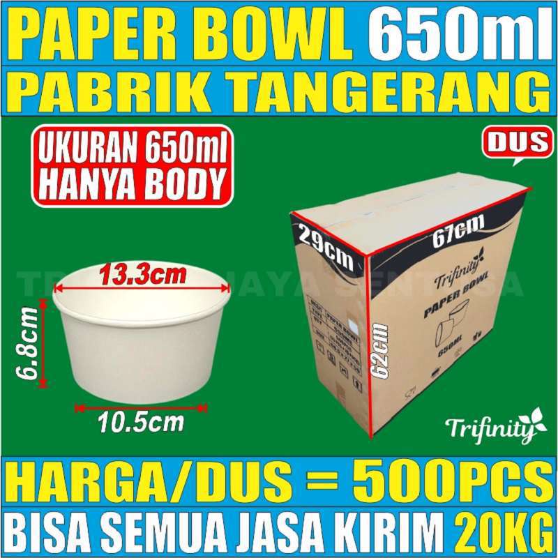 Trifinity Paper Bowl 360ml 500ml 650ml 800ml Per Dus Hanya Body Mangkok Kertas Tahan Panas Gjk