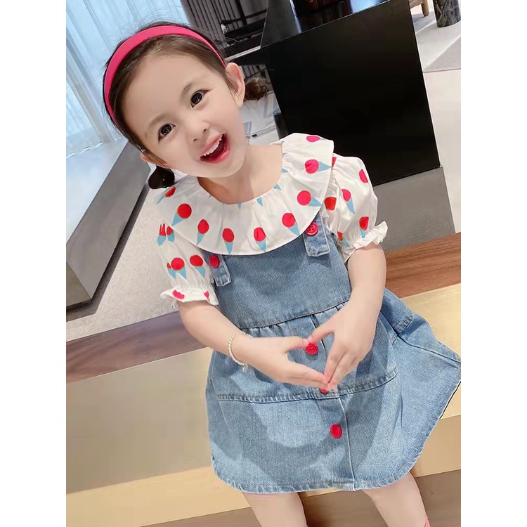 Setelan overall anak perempuan import 1th-4th/Dress Overall Jeans Anak Perempuan Import