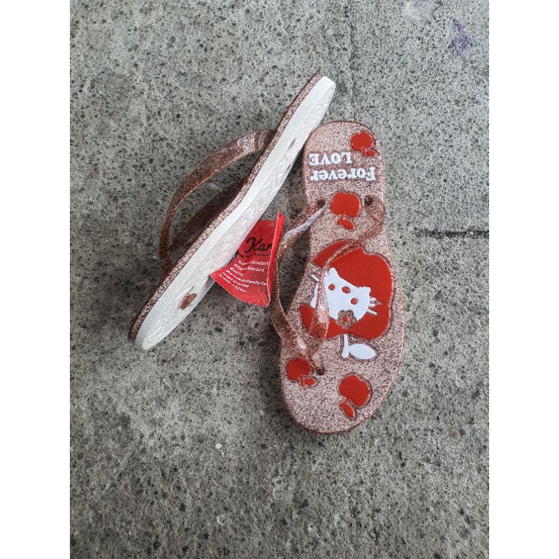 SANDAL JEPIT WANITA GLANSTON VEROTINO HELLO KITTY GLITTER 738-5 / 727 KARET LENTUR RINGAN