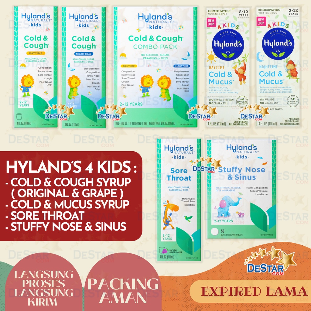 HYLAND'S 4 KIDS COLD COUGH MUCUS SORE THROAT COUGH SYRUP STUFFY NOSE SINUS DAYTIME NIGHTTIME 118 ML 