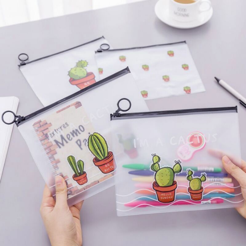 

ZIPPER BAG CACTUS - ZIPLOCK MOTIF KAKTUS - STORAGE BAG TEMPAT PENSIL TRANSPARAN LUCU