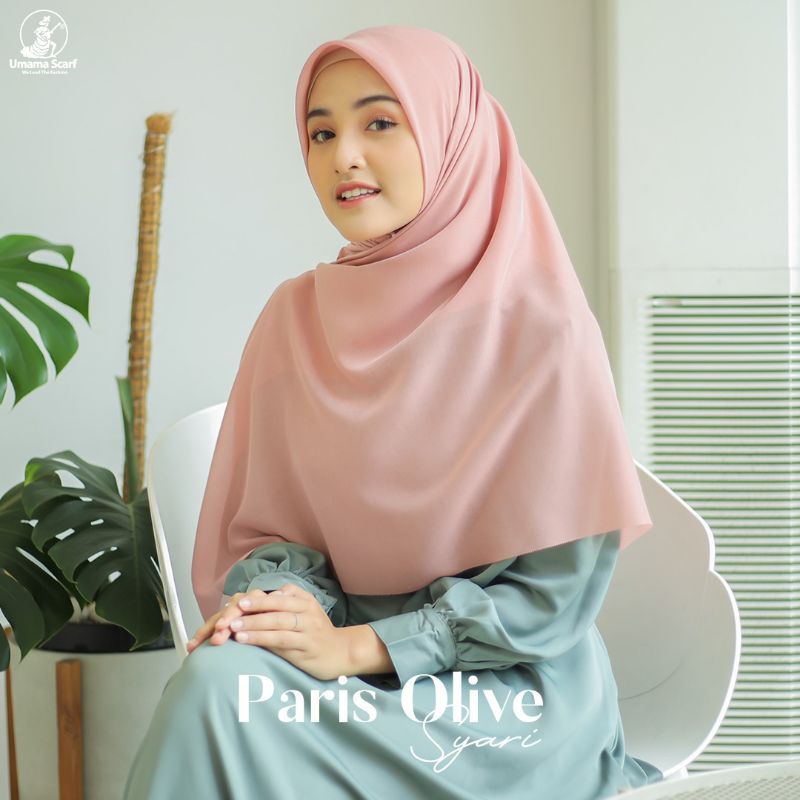 Hijab PARIS OLIVE SYAR'I LC UMAMA ORIGINAL | Kerudung SegiEmpat JUMBO POLOS Ukuran 130x130 CM