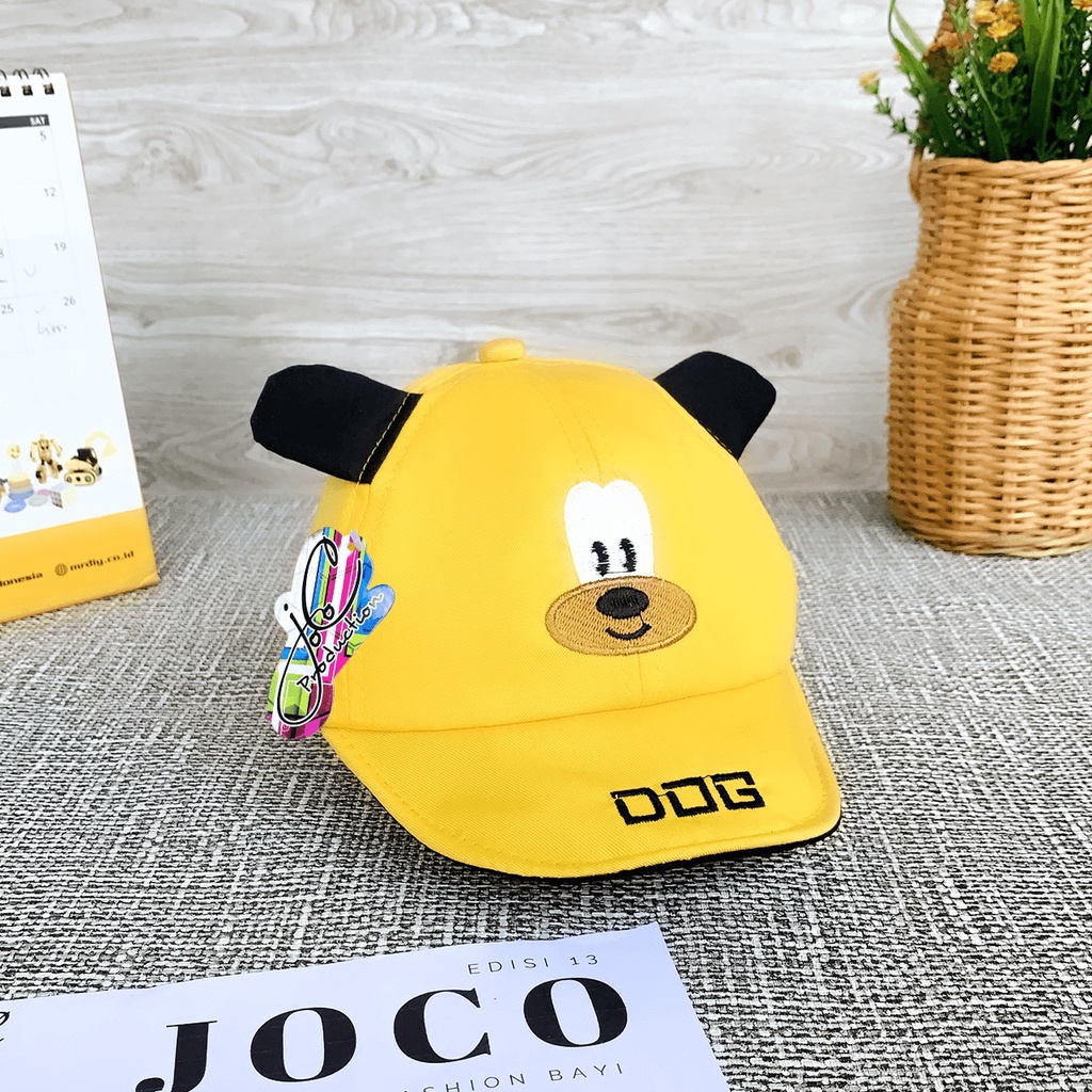 Jocoproduction - Topi Fashon Baby Hat Doggie Cute Anak Bayi Laki-laki & Perempuan Unisex Bordir-PET Dog - Kuning