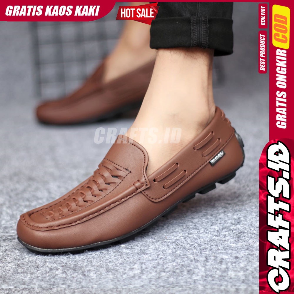 CRAFST - Sepatu Casual Slip On Kulit Sintetis Slop Pria Kerja Kantor