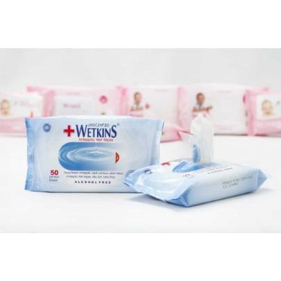 * NCC * Wetkins Tisu Basah Bayi dan Antiseptik Wet Wipes Alkohol Free Tissue Tisue - Isi 50 Lembar / Sheets