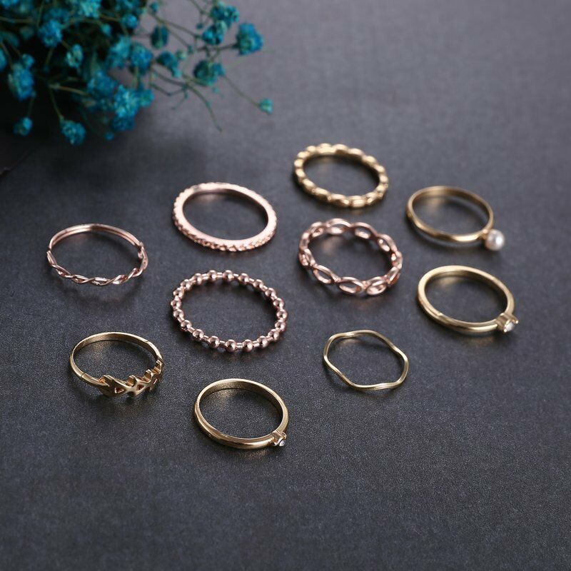 10pcs / set Cincin Buku Jari Aneka Bentuk Gaya Vintage Bohemia Warna Silver Untuk Wanita