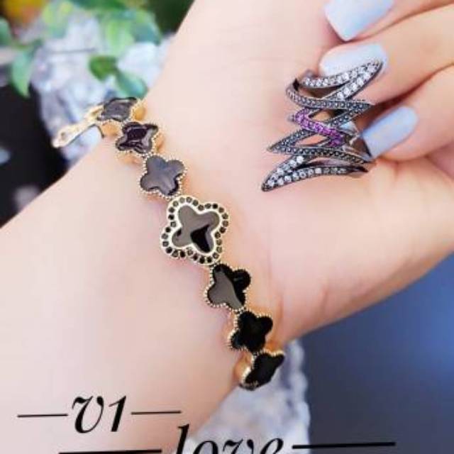 Xuping set perhiasan gelang kalung anting warna hitam 1411