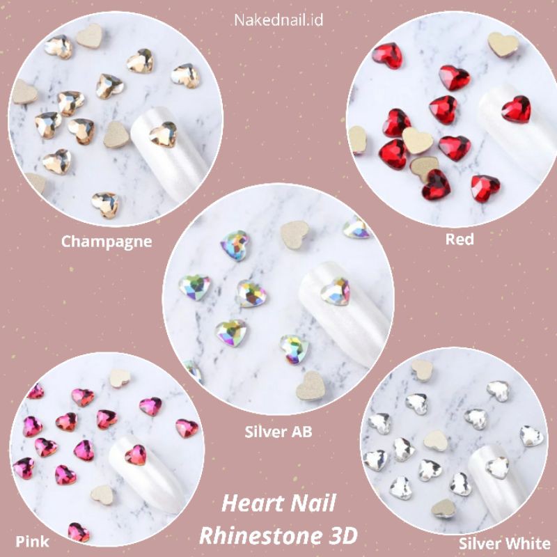 hiasan nail art nail decoration heart rhinestone hiasan kuku 1 set isi 10 pcs hiasan hati kuku