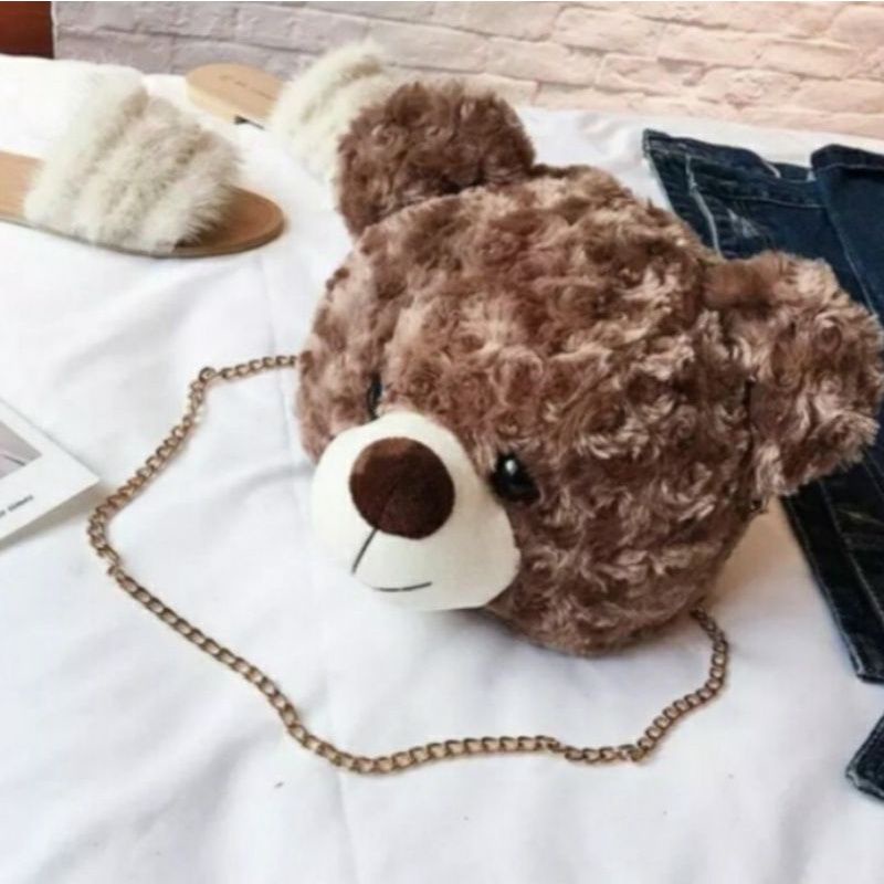 TAS SELEMPANG BONEKA BERUANG-TAS BEAR-SLING BAG-TAS BAHU-KEPALA TEDDY