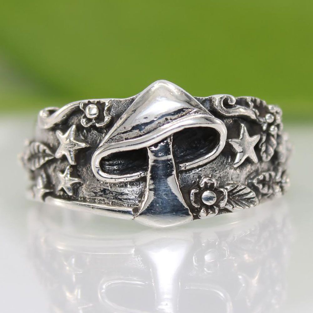Cincin Bentuk Jamur Bintang Daun Gaya retro Eropa Amerika