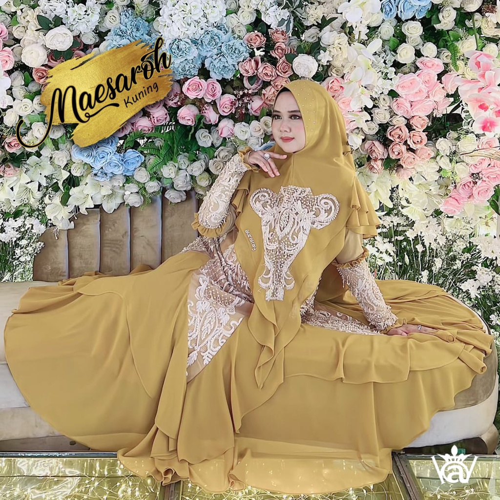 Gamis Syari Set Maesaroh Kuning Limited Edition Aurakay Syari