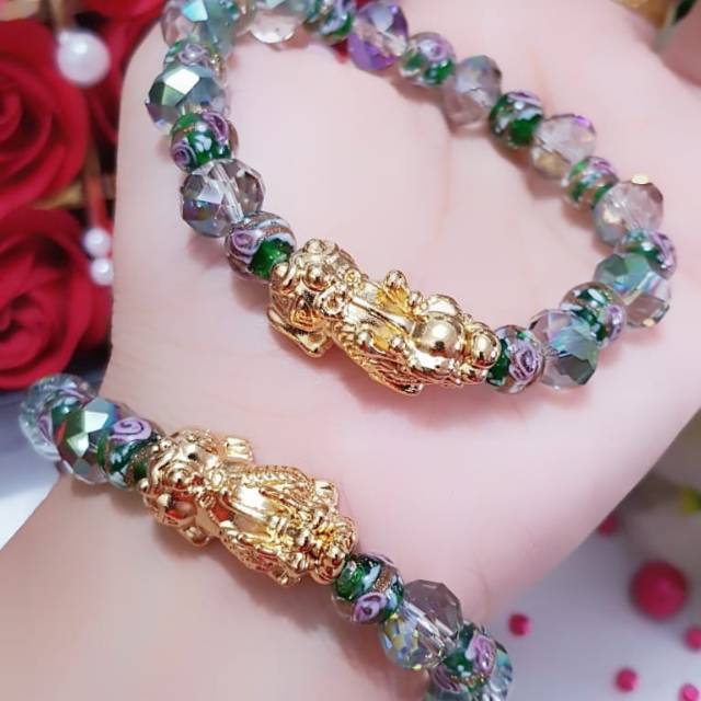 Xuping gelang tangan batu naga lapis emas 24k