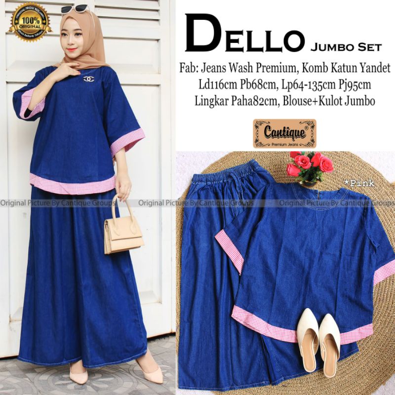 DELLO SET-SET WANITA-ONE SET-STELAN JEANS-BB 47 SAMPAI 75KG-HALUS-ADEM