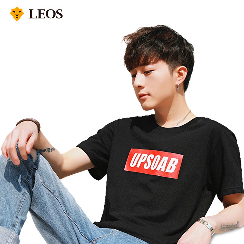 

LEOS Original (UKURAN SLIM) Kaos lengan pendek trendy motif tulisan kaos warna Hitam Putih