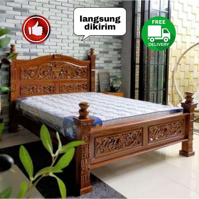 tempat tidur dipan kayu jati rahwana 180x200