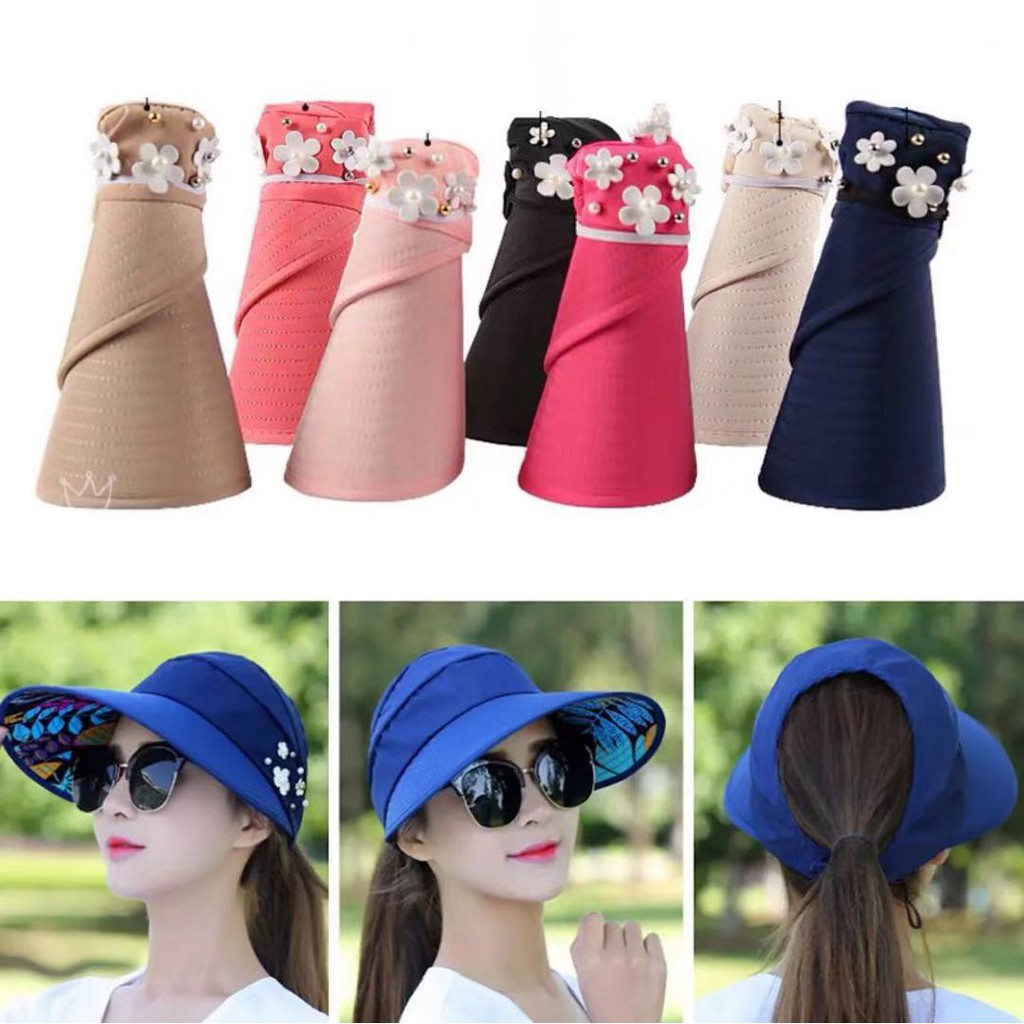 (COD)Topi Visor Lipat Wanita Casual Pelindung Sinar UV Anti UV Untuk Pantai / Outdoor/Fashion Import