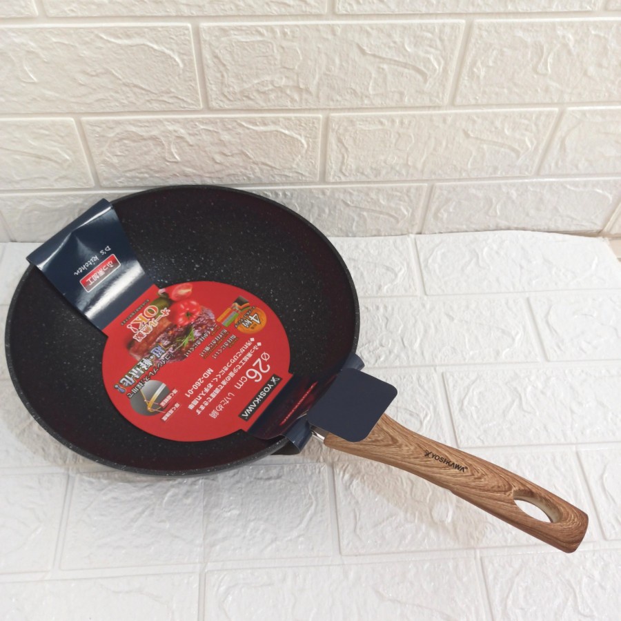 Wajan Penggorengan Yoshikawa Kuali Fry Wok Marble 26 cm Anti Lengket